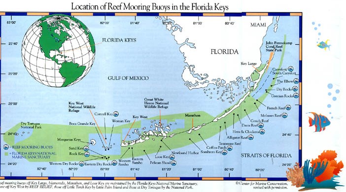 Florida Keys Reef Mooring Buoy Location Chart (cropped version - click thumbnail, right for full chart)